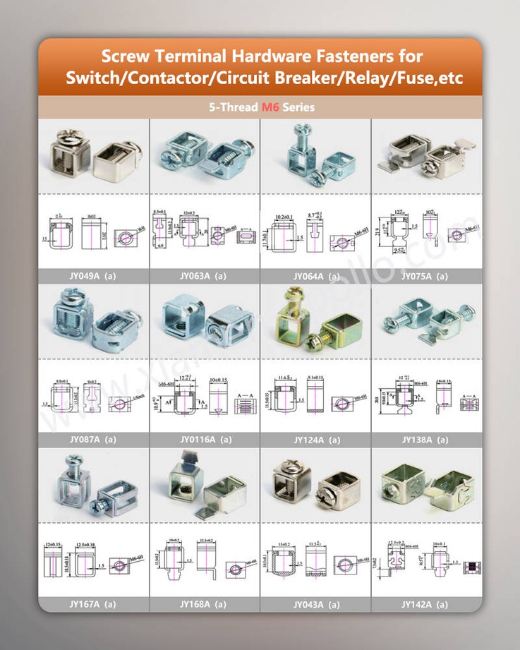 Frame Screw Crimp Terminals for switches, contactors, circuit breakers, relays, fuses, etc. Frame Screw Crimp Terminals for switches, contactors, circuit breakers, relays, fuses, etc.
