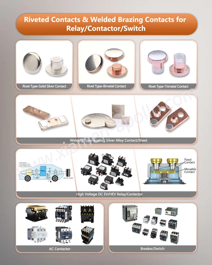 Riveted Contacts Welded Brazing Contacts for Relay Contactor Switch Riveted Contacts Welded Brazing Contacts for Relay Contactor Switch