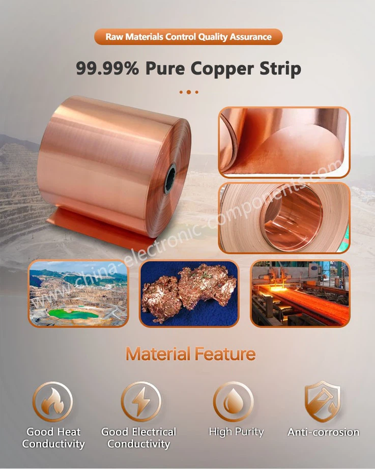 99.99% Pure Copper Strip for Copper Stamping Electrical Precision Parts 99.99% Pure Copper Strip for Copper Stamping Electrical Precision Parts