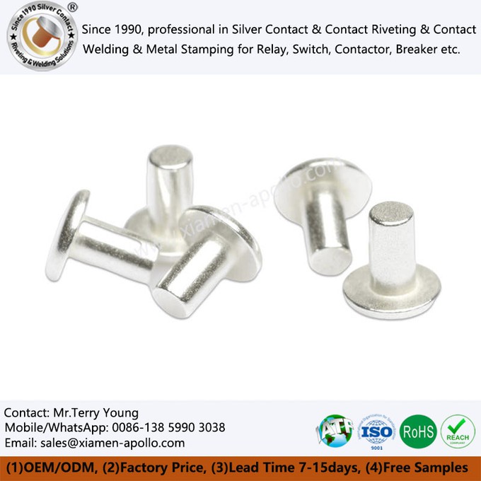 Pure Silver Solid Contact Rivet for Switches Pure Silver Solid Contact Rivet for Switches