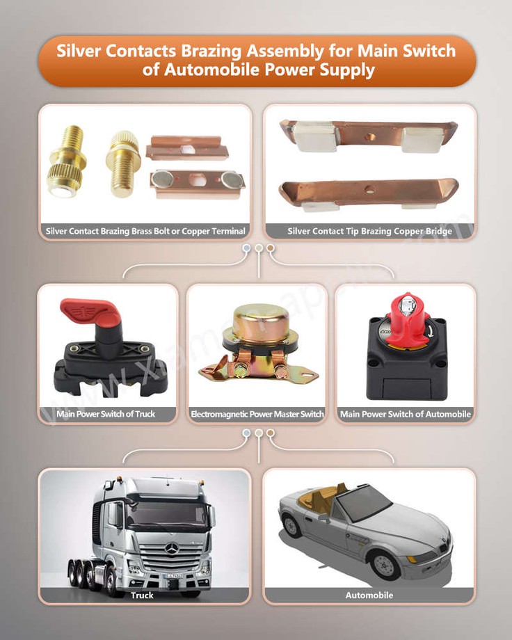 Silver Contacts Brazing Assembly for Main Switch of Automobile Power Supply Silver Contacts Brazing Assembly for Main Switch of Automobile Power Supply