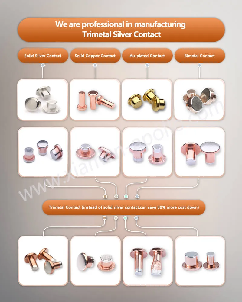 We are professional in manufacturing Tri-metal Electrical Contact Rivet We are professional in manufacturing Tri-metal Electrical Contact Rivet