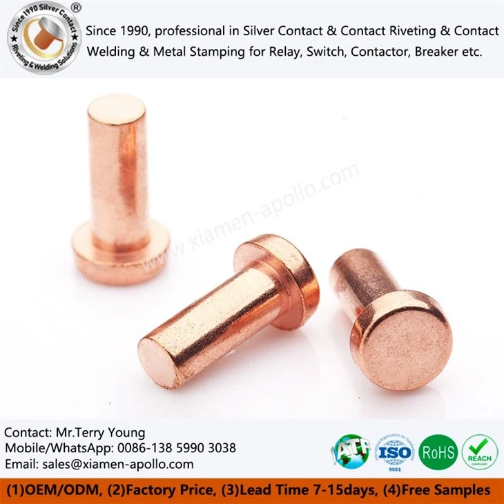 Electrical Copper Rivet Contacts Electrical Copper Rivet Contacts